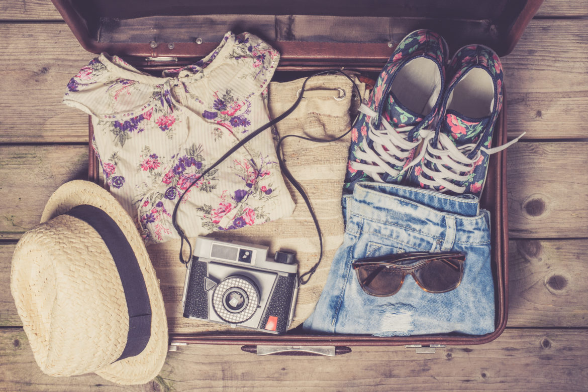 Suitcase packed for a weekend trip