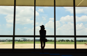 Traveler at the airport alone