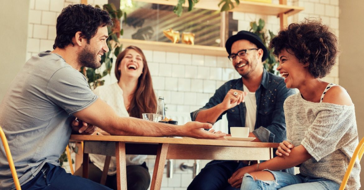 Young people eating at a restaurant