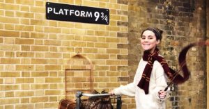 AIFS Abroad student at Harry Potter's Platform 9 3/4 in London, England