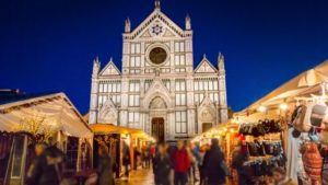 Christmas market in Piazza di Santa Croce in Florence, Italy