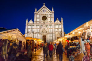 Christmas market in Piazza di Santa Croce in Florence, Italy