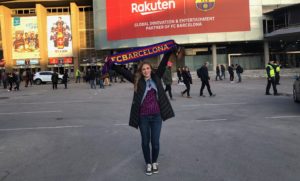 AIFS Abroad student at an FC Barcelona soccer game in Spain
