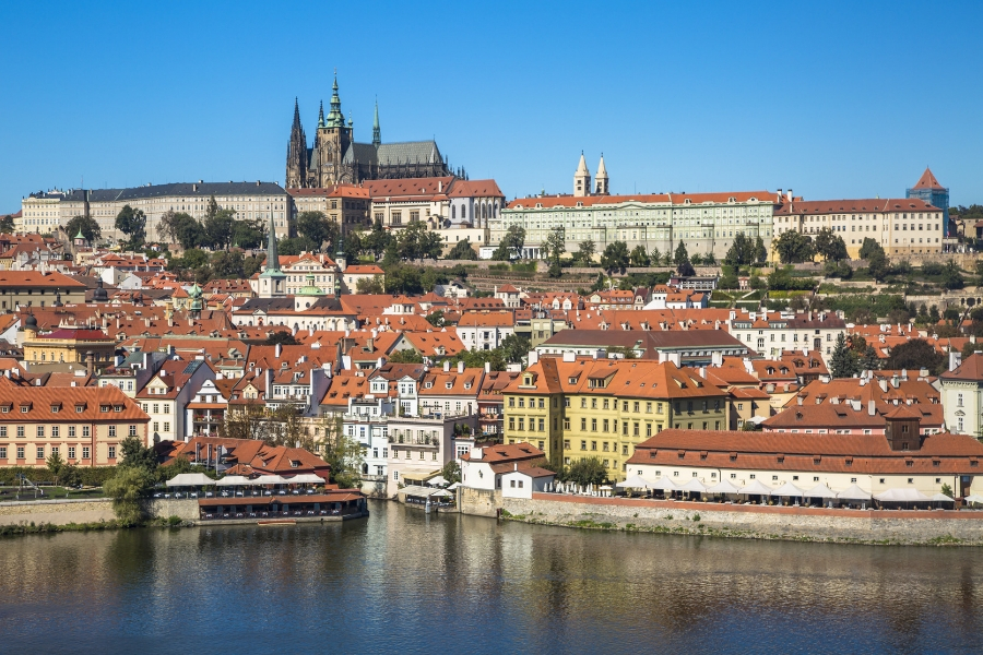 Prague, Czech Republic cityscape with Prague Castle