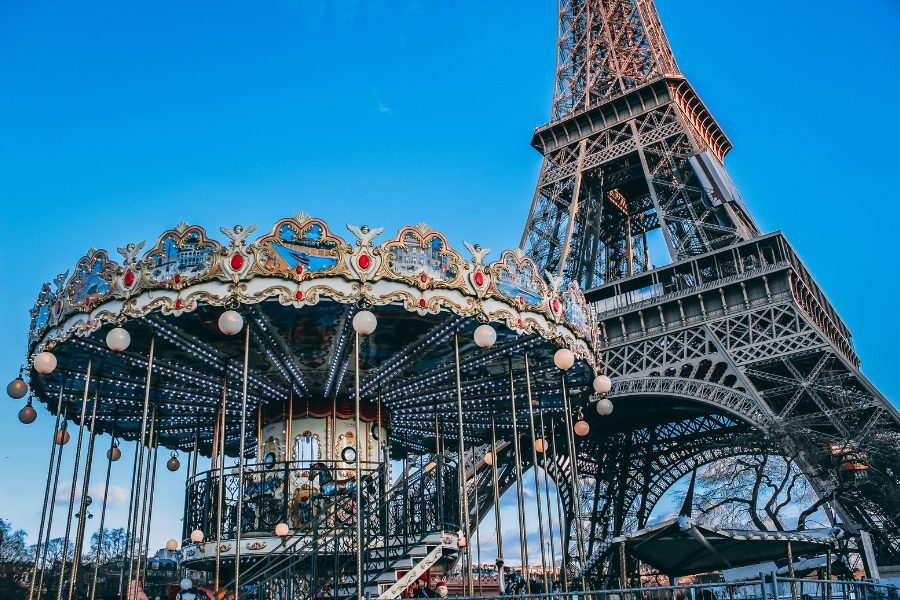 Carousel and Eiffel Tower in Paris, France