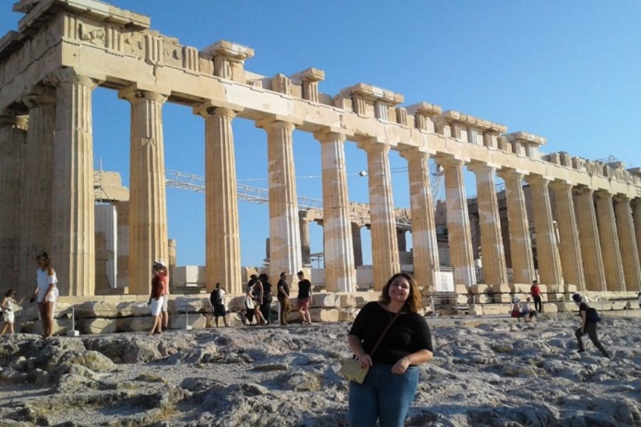 AIFS student in Athens, Greece visiting the Acropolis and the Parthenon