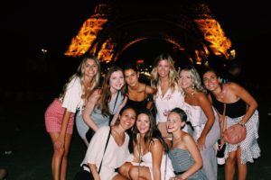 Group of AIFS Study Abroad students in front of the Eiffel Tower in Paris, France