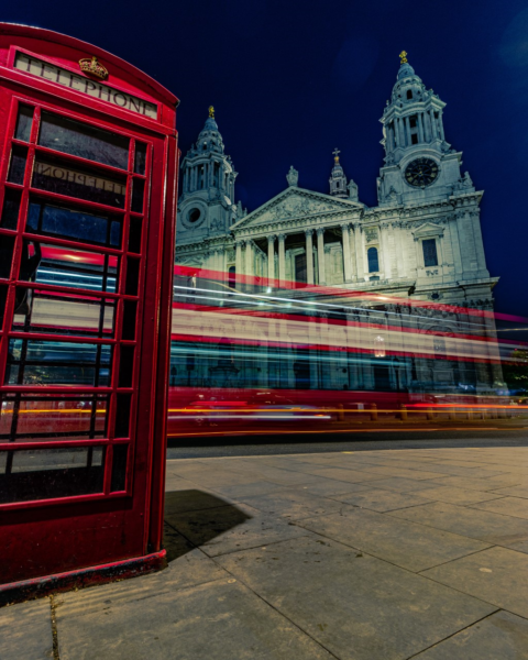 Picture of St Paul's Cathedral with Iconic red phone box in forground.