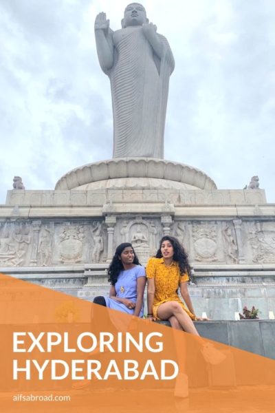 College students at the largest monolith statue of Buddha in the world in Hyderabad, India | AIFS Study Abroad