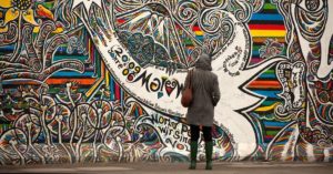 Tourist examines art on the remains of the Berlin Wall in Germany | AIFS Study Abroad