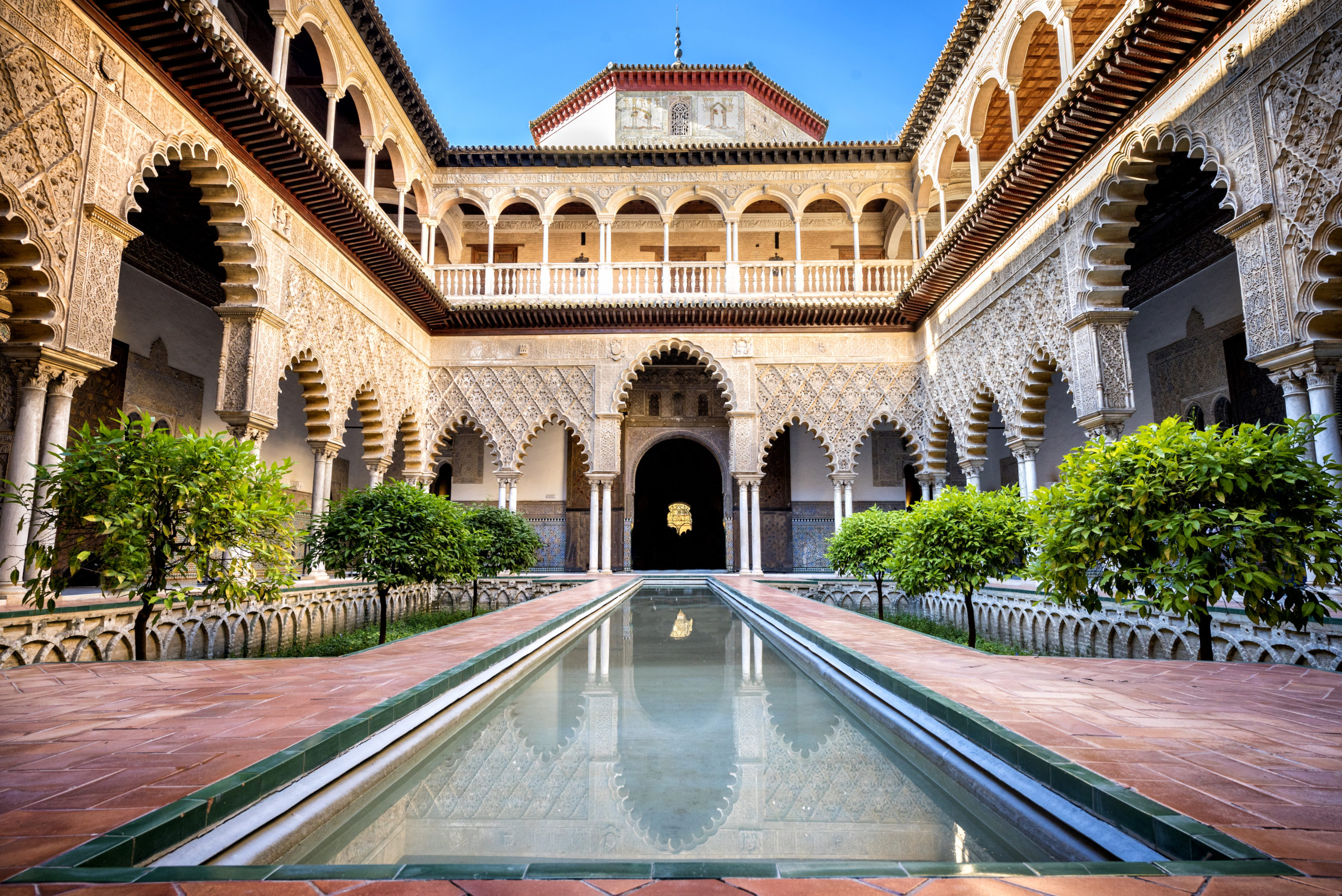 SEVILLE, SPAIN: Real Alcazar in Seville. Patio de las Doncellas in