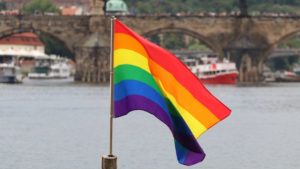 LGBTQIA+ flag abroad in Prague