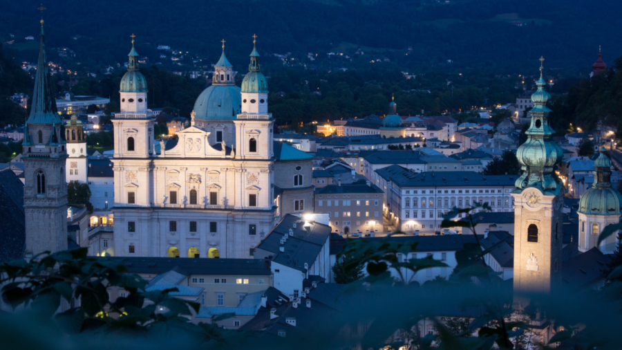 Nighttime view of Salzburg, Austria