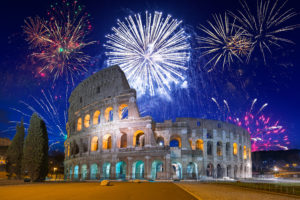New Year's fireworks in Rome, Italy