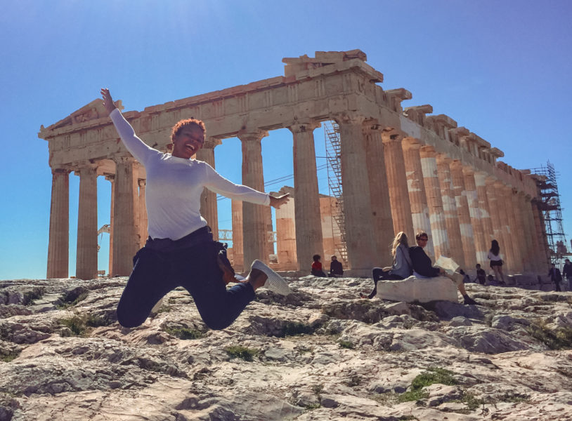 AIFS Abroad student in Athens, Greece in front of the Acropolis