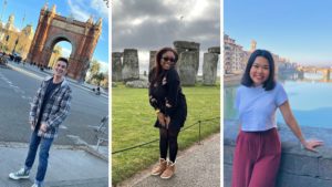 AIFS Abroad study abroad students in Barcelona, Stonehenge, and Florence