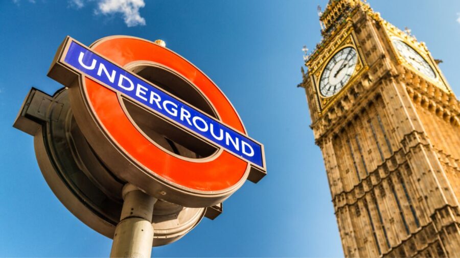 Big Ben in London with Underground Sign for Public Transportation