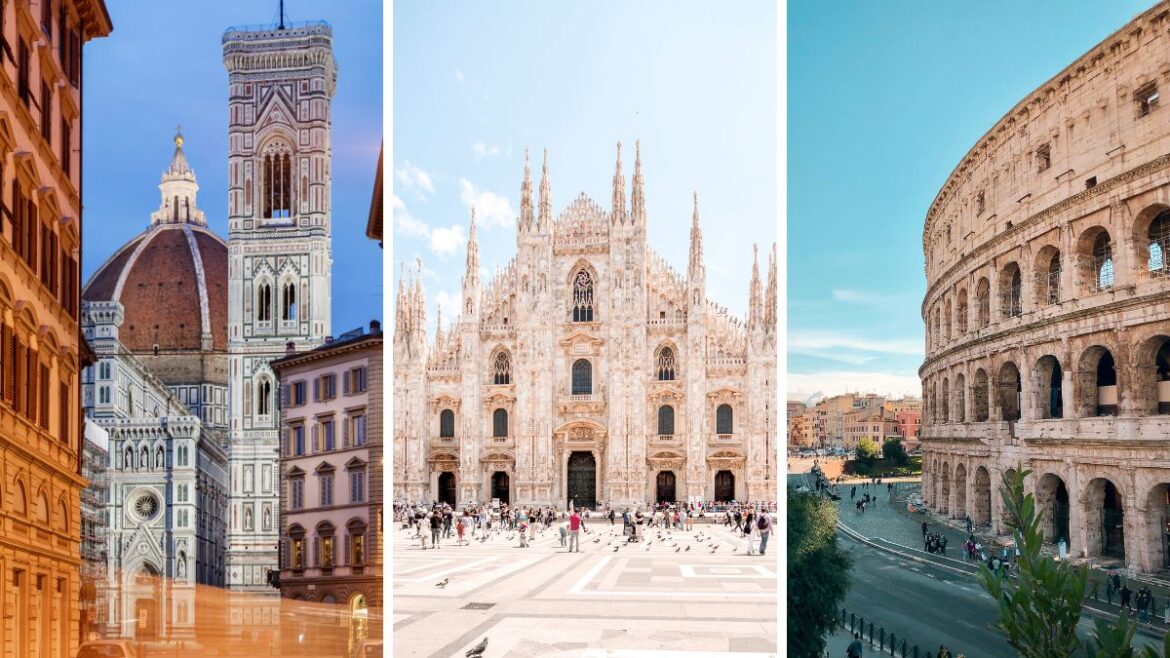 Three cities in Italy: Florence, Milan, Rome