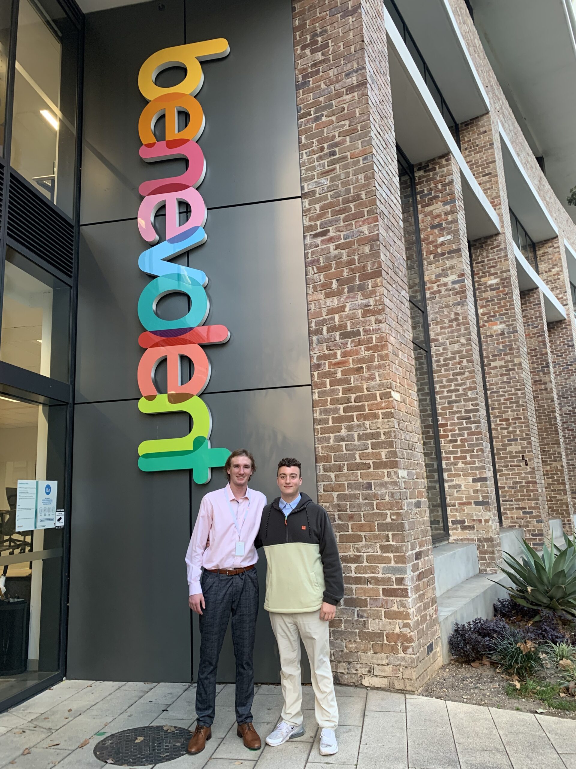 Two AIFS Abroad internship program participants in front of their workplace in Sydney, Australia