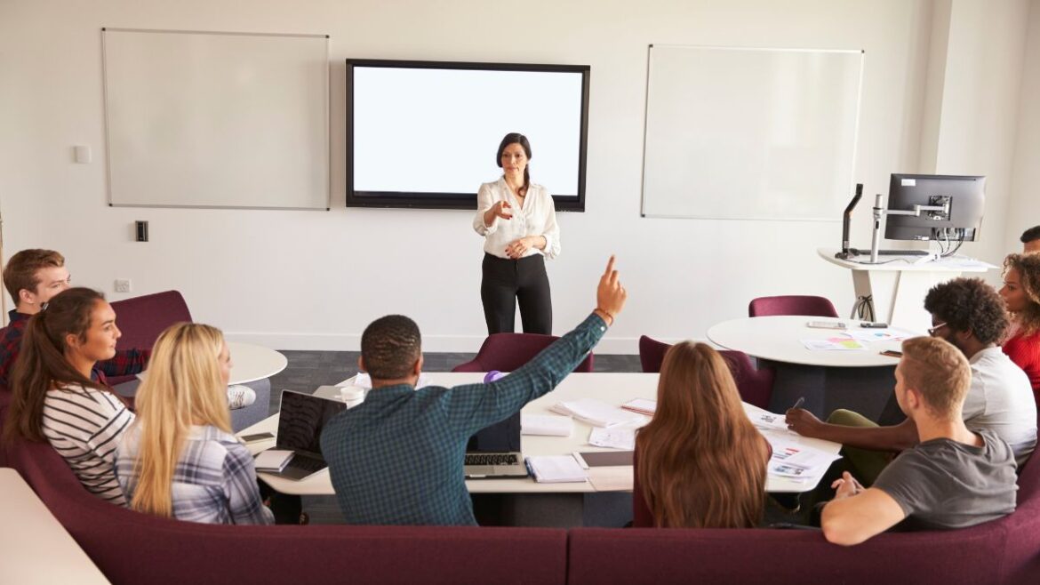 College students in a small classroom