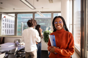 Young Intern in office