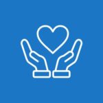 Icon of hands with heart symbolizing the Empathy strength of the Relationship Building CliftonStrengths domain