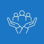 Icon of people being held up by hands symbolizing the Includer strength of the Relationship Building CliftonStrengths domain