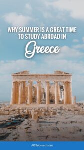 Pin Image - Pantheon in Athens with text "Why Summer is a Great Time to Study Abroad in Greece" - AIFS Abroad