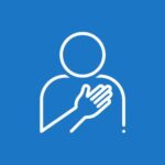 Icon of person with hand on their heart symbolizing the Responsibility strength of the Executing CliftonStrengths domain