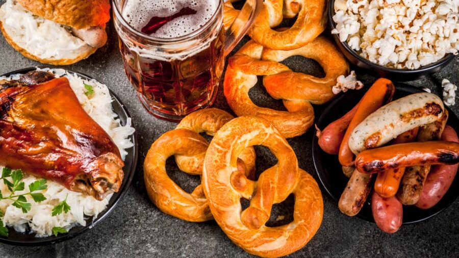 Germany food - bratwurst, beer, pretzels, and more