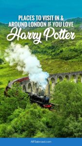 Stream train in countryside with text overlay "Places to Visit in and Around London if You Love Harry Potter"