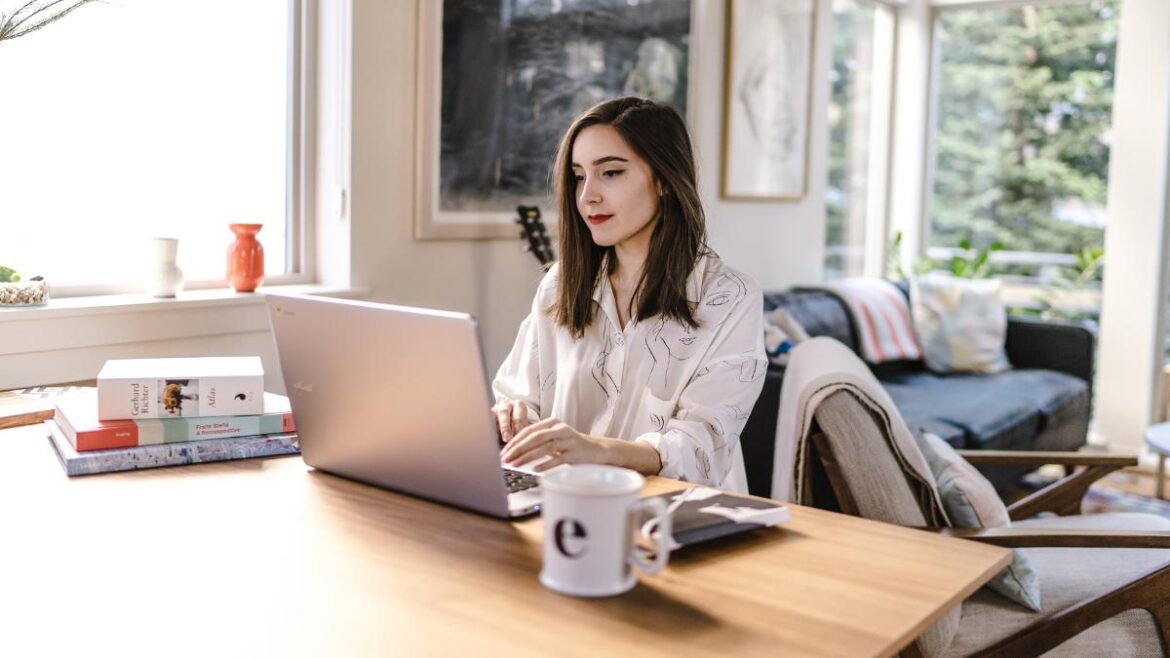 Young woman working from home for remote virtual internship