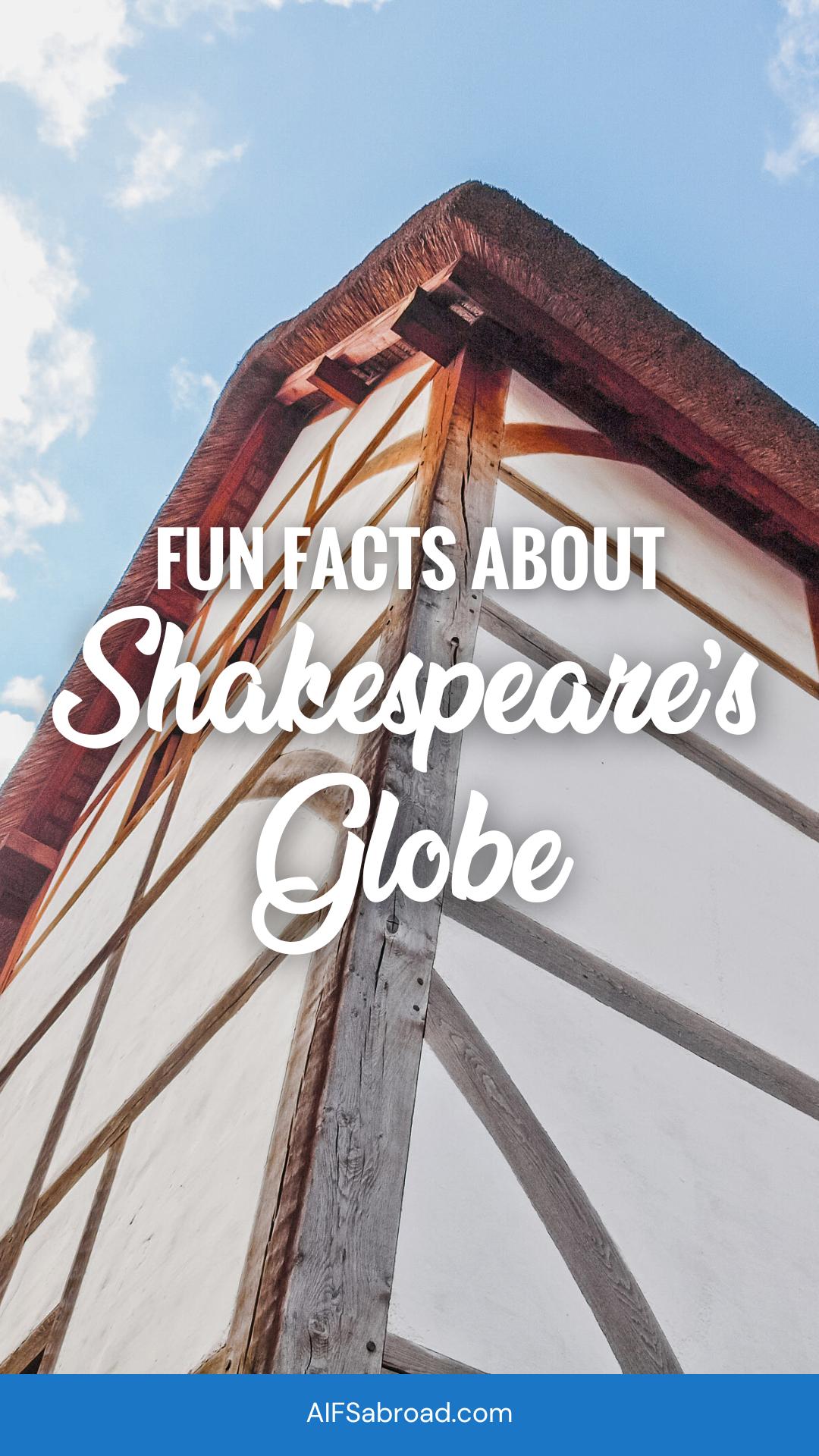 Pin image - Façade of The Globe Theatre in London, England with text overlay "Fun Facts About Shakespeare's Globe"