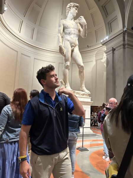 aifs abroad in florence, italy student with statue of david