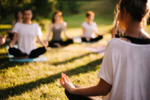 Yoga instructor and class