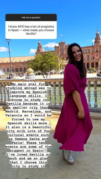 Estudante de AIFs no exterior em Sevilha Espanha