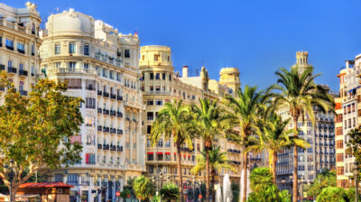 View of the Plaza del Ayuntamiento or the Modernisme Plaza of the City Hall of Valencia