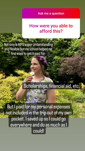 AIFS Abroad student Emma from Carroll College in Maynooth, Ireland