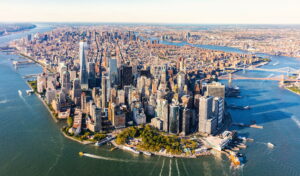 Aerial view of lower Manhattan New York City