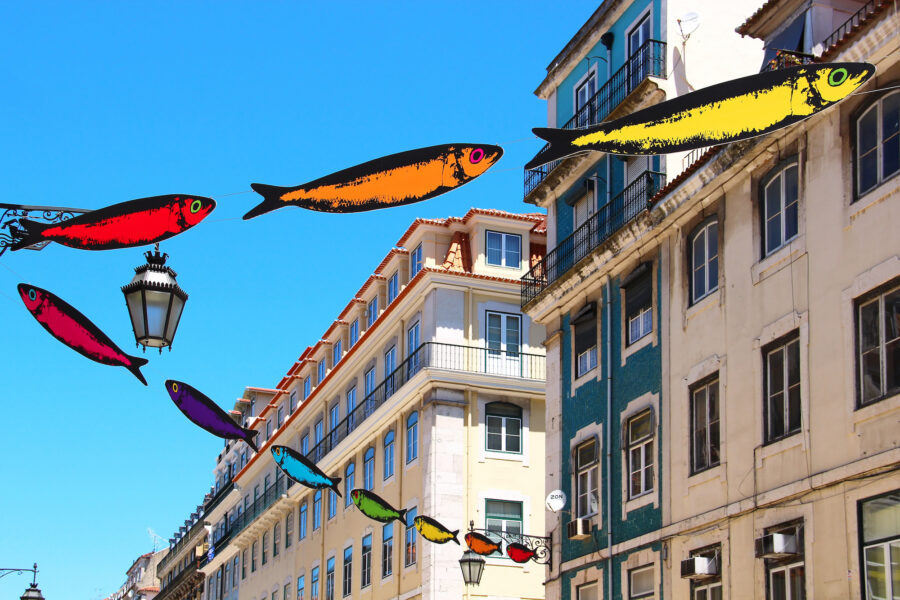 Street of Lisbon decorated with sardines